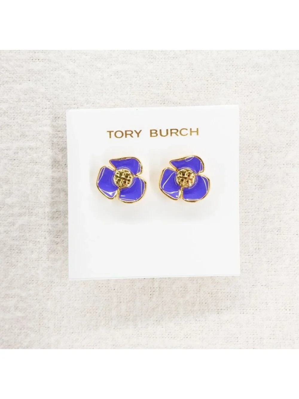Tory Burch Fleur Flower Stud Earrings Purple OS